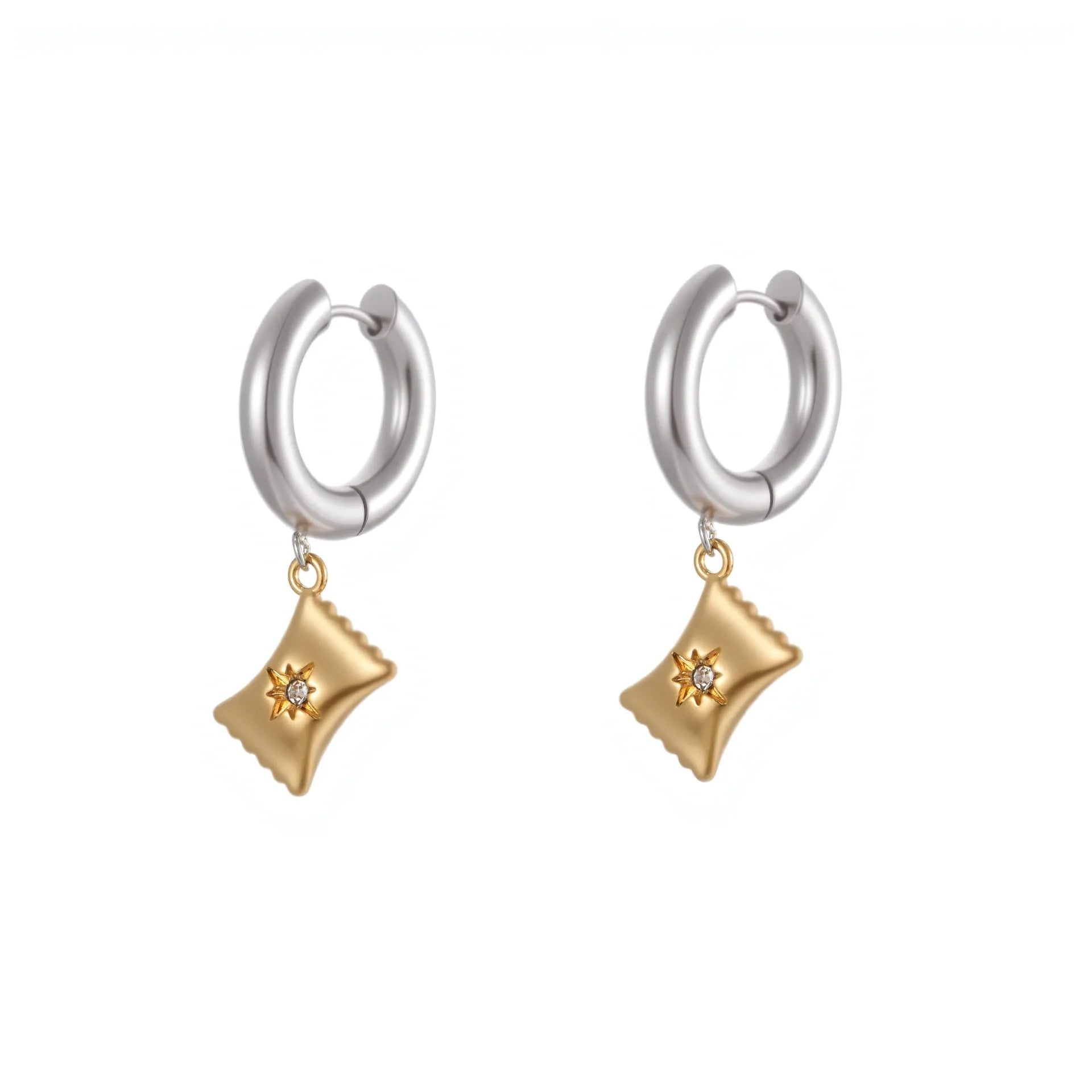 Christmas tree stainless steel earrings with 18K gold electroplating in heart, star, and geometric shapes