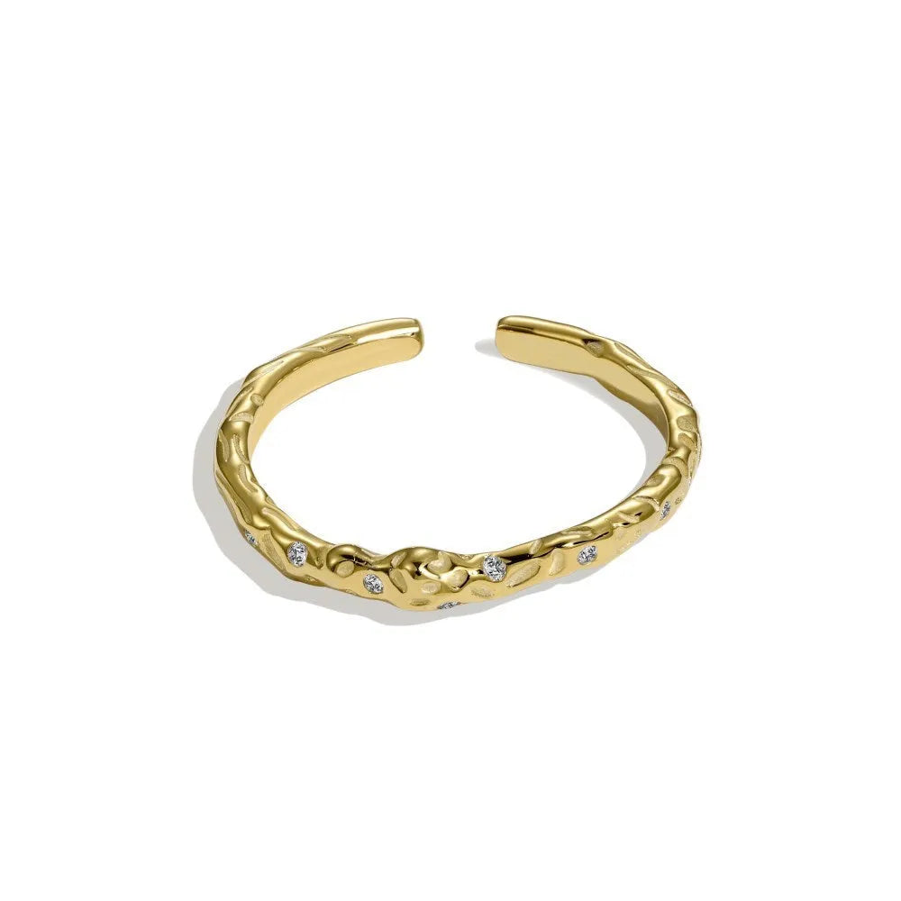 Sterling silver women's geometric ring with irregular zircon stone, open mouth adjustable, gold finish