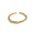 Sterling silver women's geometric ring with irregular zircon stone, open mouth adjustable, gold finish