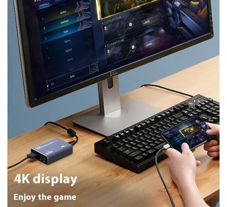 Black 4K gaming set-top box with MS2131 chip for audio recording and 1080p resolution