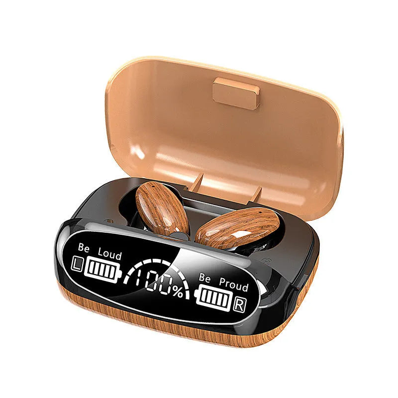 M35 wood grain Bluetooth wireless earbuds with charging cabin and power display