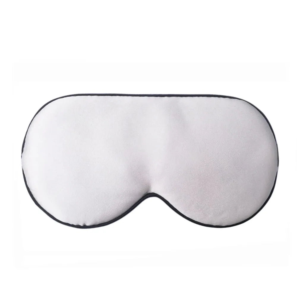 Double-sided mulberry silk eye mask in a choice of 22 colours, showing embroidered print and 22x11cm size.