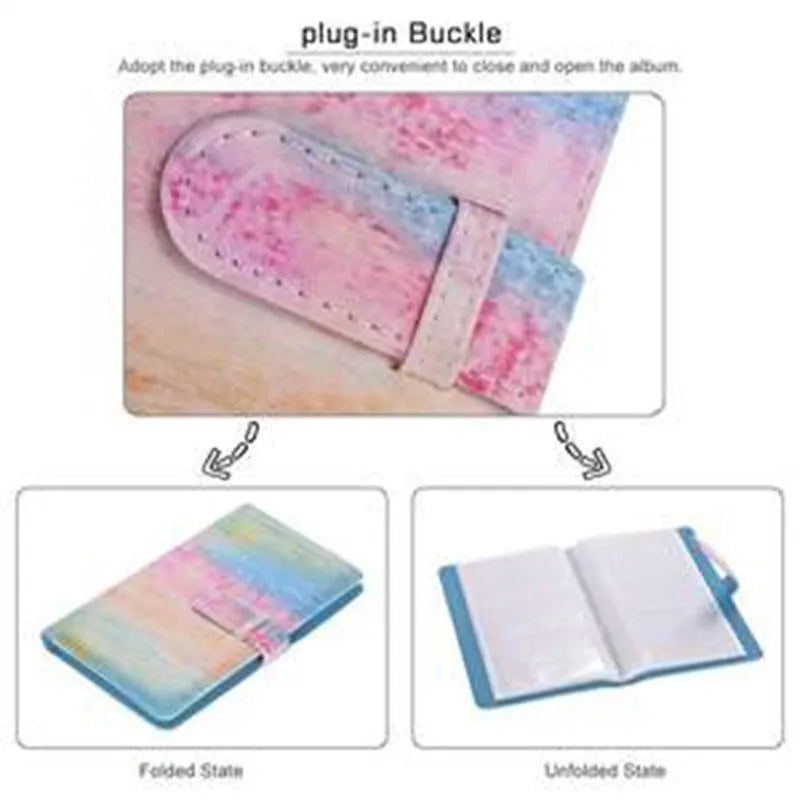 Book-shaped photo album with PU cover, 96 pockets for three-inch photos, picture colour