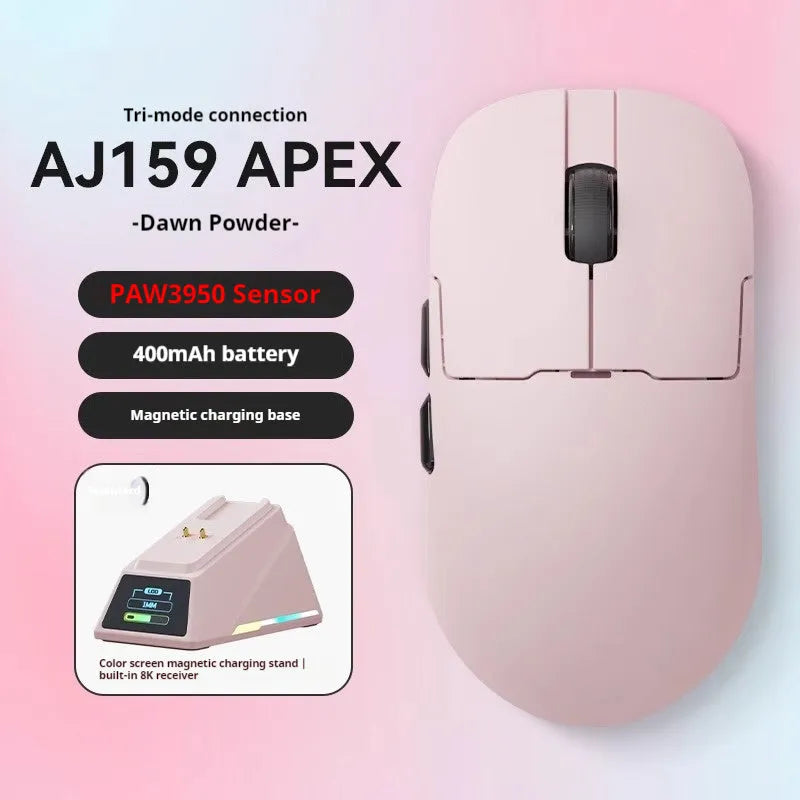 AJ159 gaming mouse in eight colour options with tri-mode wireless wired Bluetooth connectivity