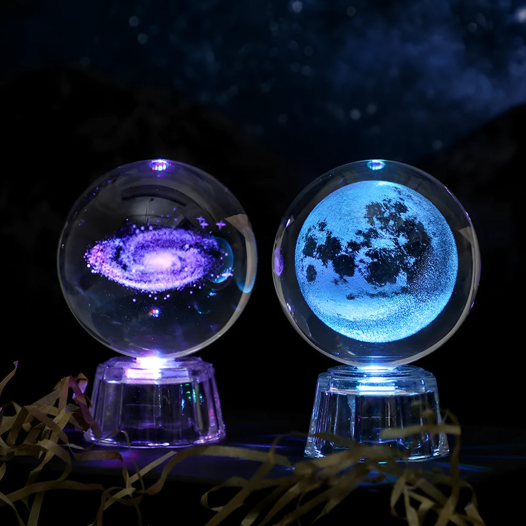 Transparent 6cm crystal ball ornament with inner carving detail and luminous function