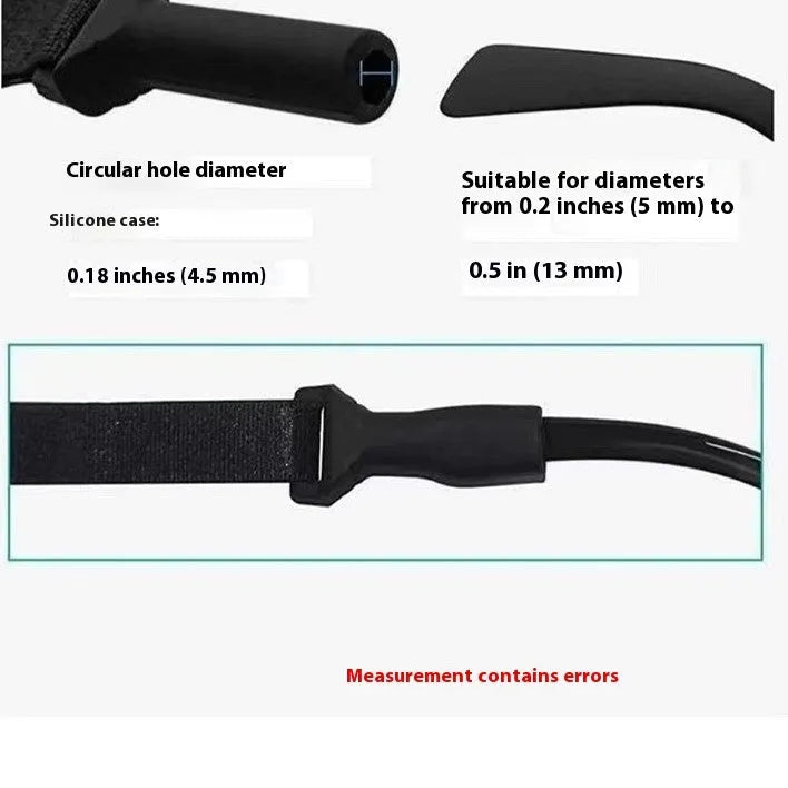 Black adjustable glasses cord with silicone earpiece clips shown on spectacles