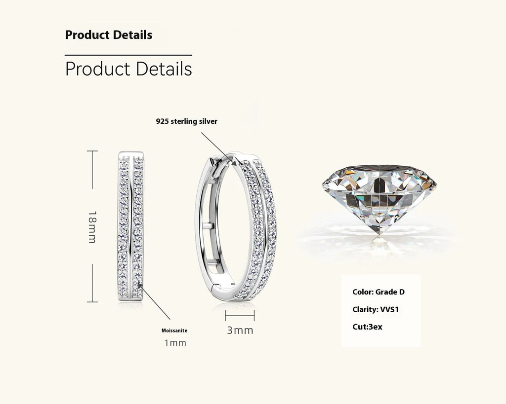 Pair of straight sterling silver earrings with moissanite stone geometry shape