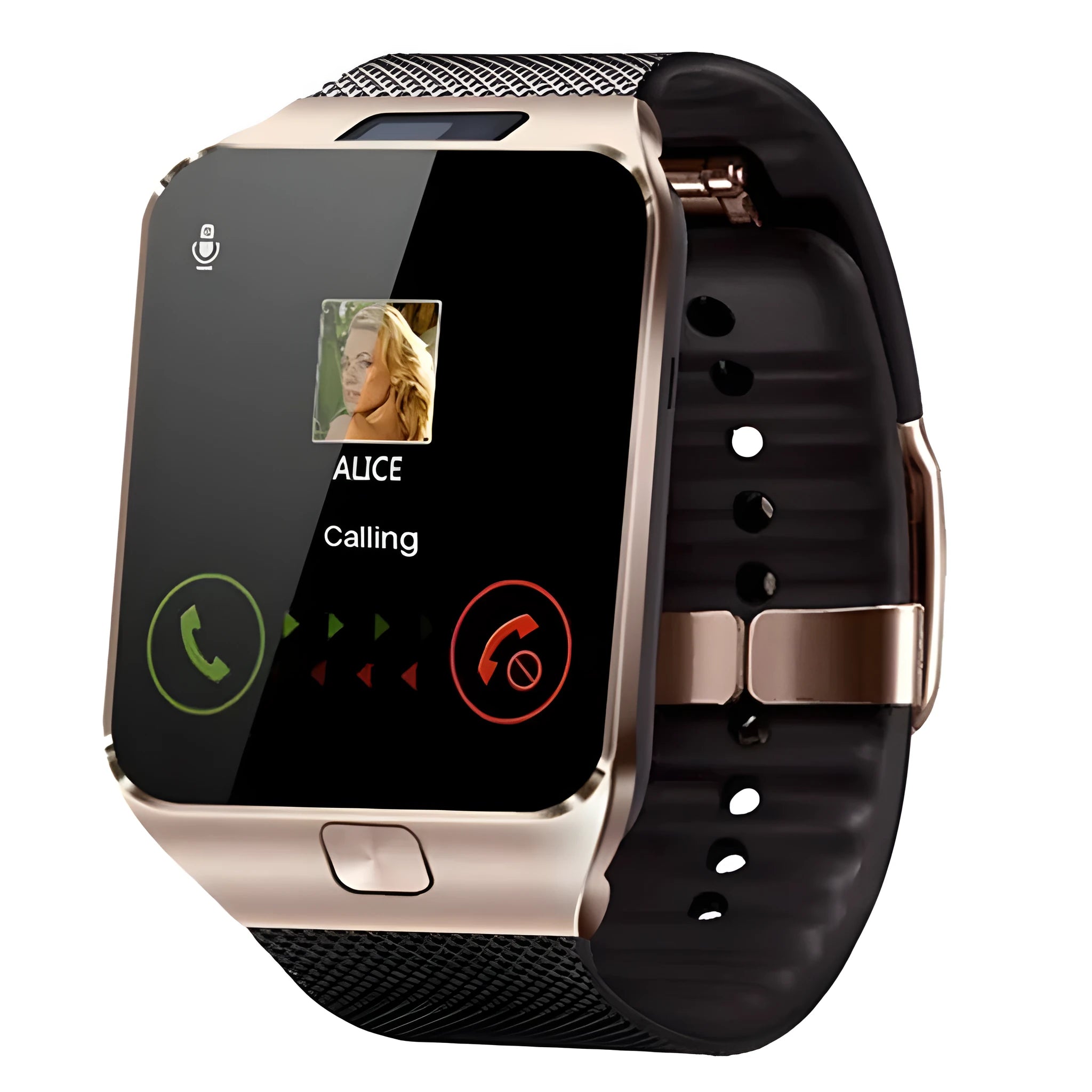 Silver grey smart watch with 1.44-inch touch screen on a wrist, showing Bluetooth call interface.