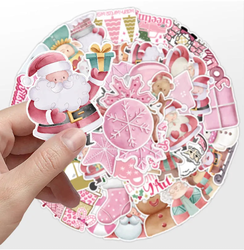 50 piece Christmas waterproof vinyl sticker pack with cute designs for cars and devices