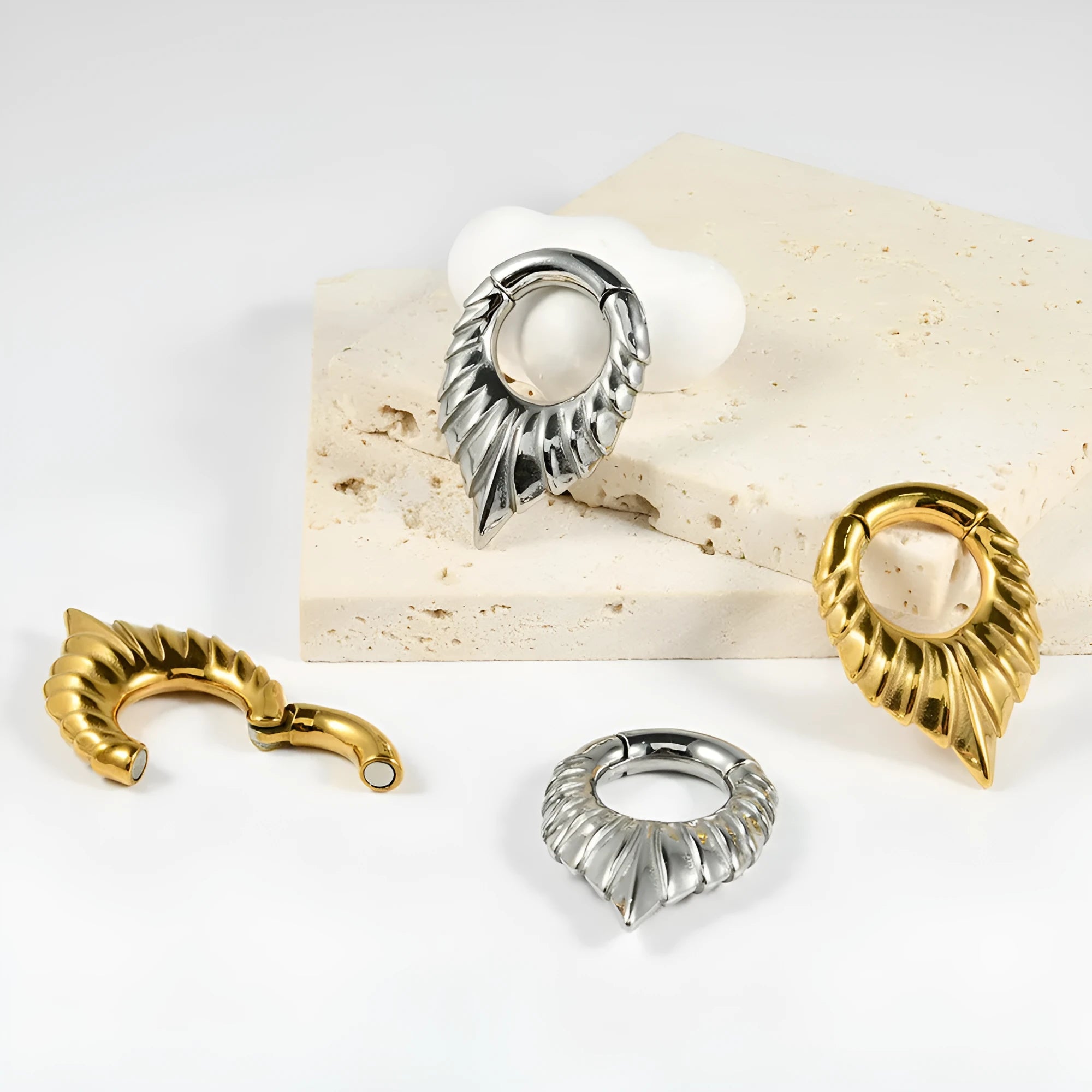 Stainless steel drop-shaped auricle ear extenders with round hanging egg design and totem patterns