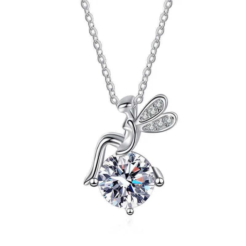FARCENT moissanite necklace with 1 karat pendant and cartoon design on 925 silver cross chain