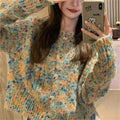 Pink and green rainbow pattern women's cardigan sweater with toothbrush hair fabric texture