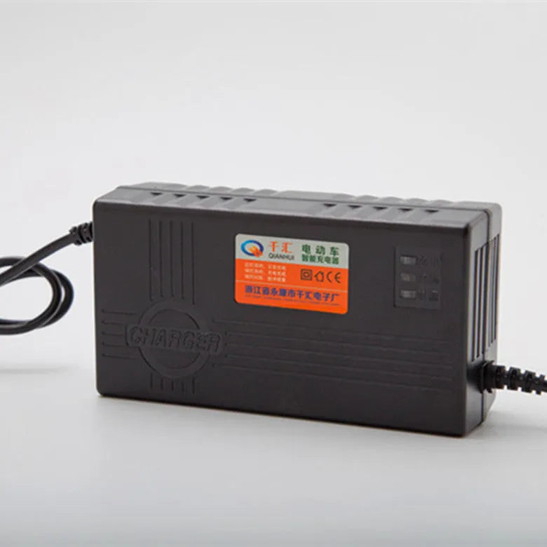 Black 72V20AH electric car charger for lead-acid batteries showing AU, EU, US plug options