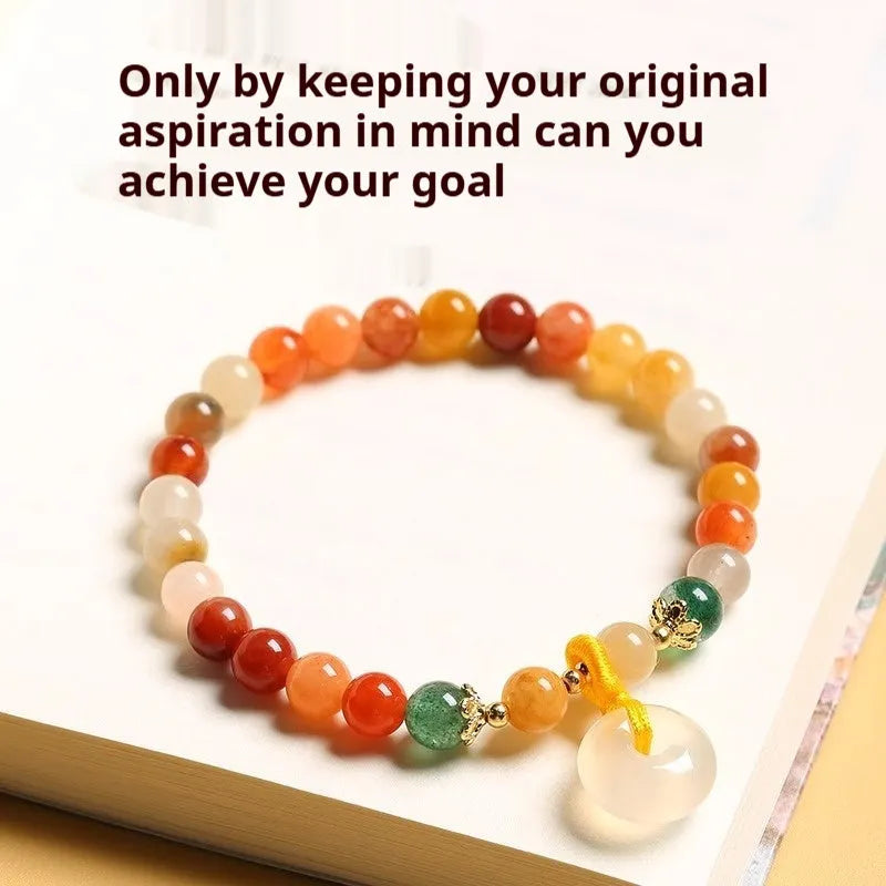 Handmade Chinese-style natural gemstone bracelet with safety buckle and 6mm beads