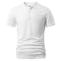 Men's slub cotton solid colour short sleeve t-shirt in British style, shown in denim blue.