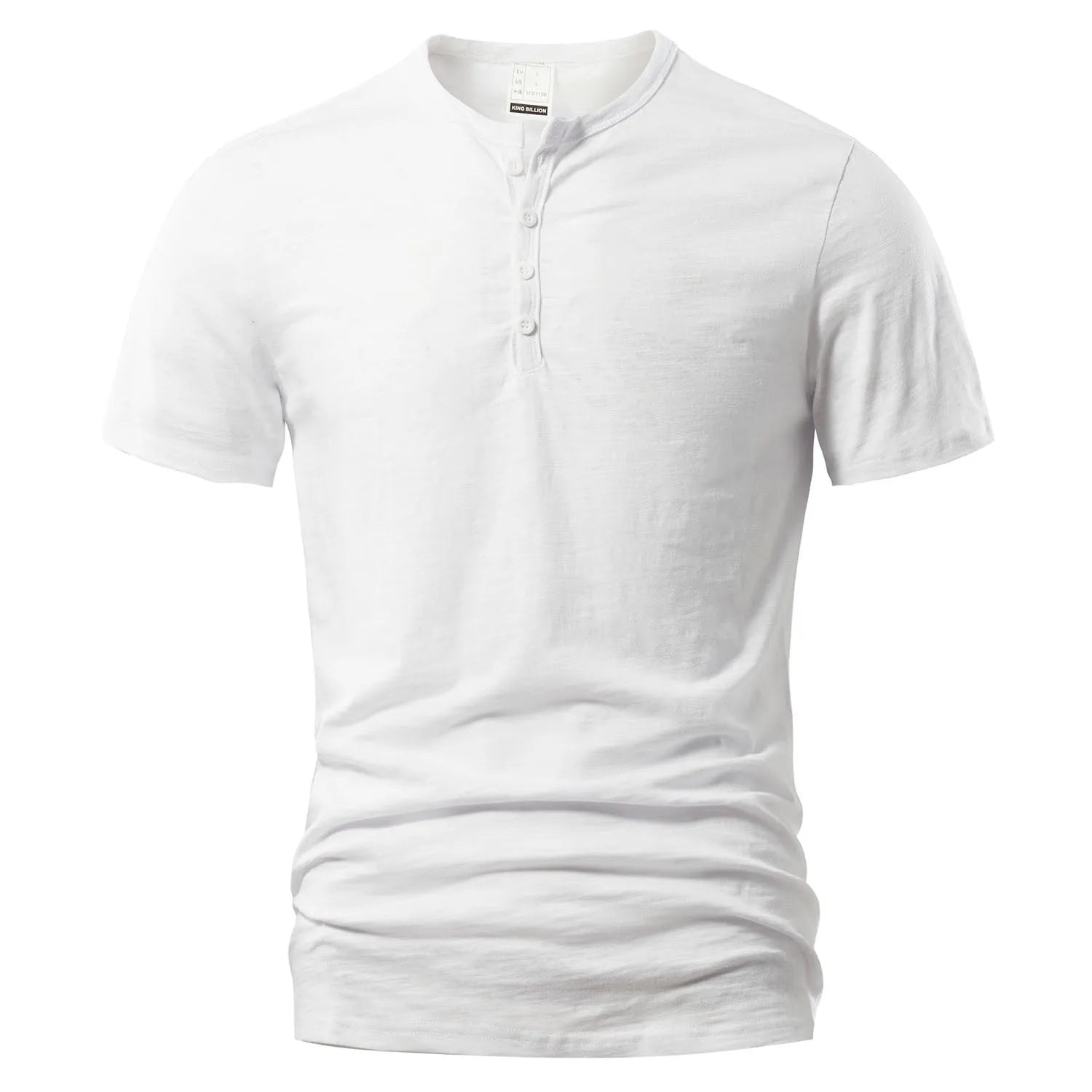 Men's slub cotton solid colour short sleeve t-shirt in British style, shown in denim blue.