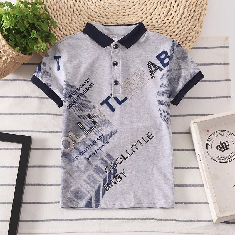 Boys short sleeve cotton shirt with lapel collar in solid colour options