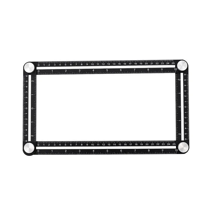 Four-sided aluminium alloy ruler template tool with inch and centimetre markings for measuring angles