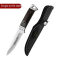 Camping portable fruit knife with stainless steel blade and leather sheath in national style design