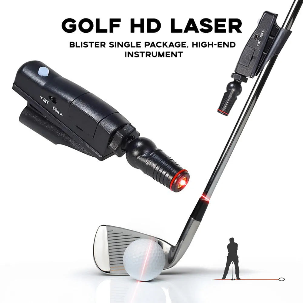 Black golf putter laser aiming instrument attached to putter shaft for alignment training