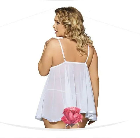Women's purple mesh and lace lingerie sleepdress on a hanger, showing seamless sling dress style.