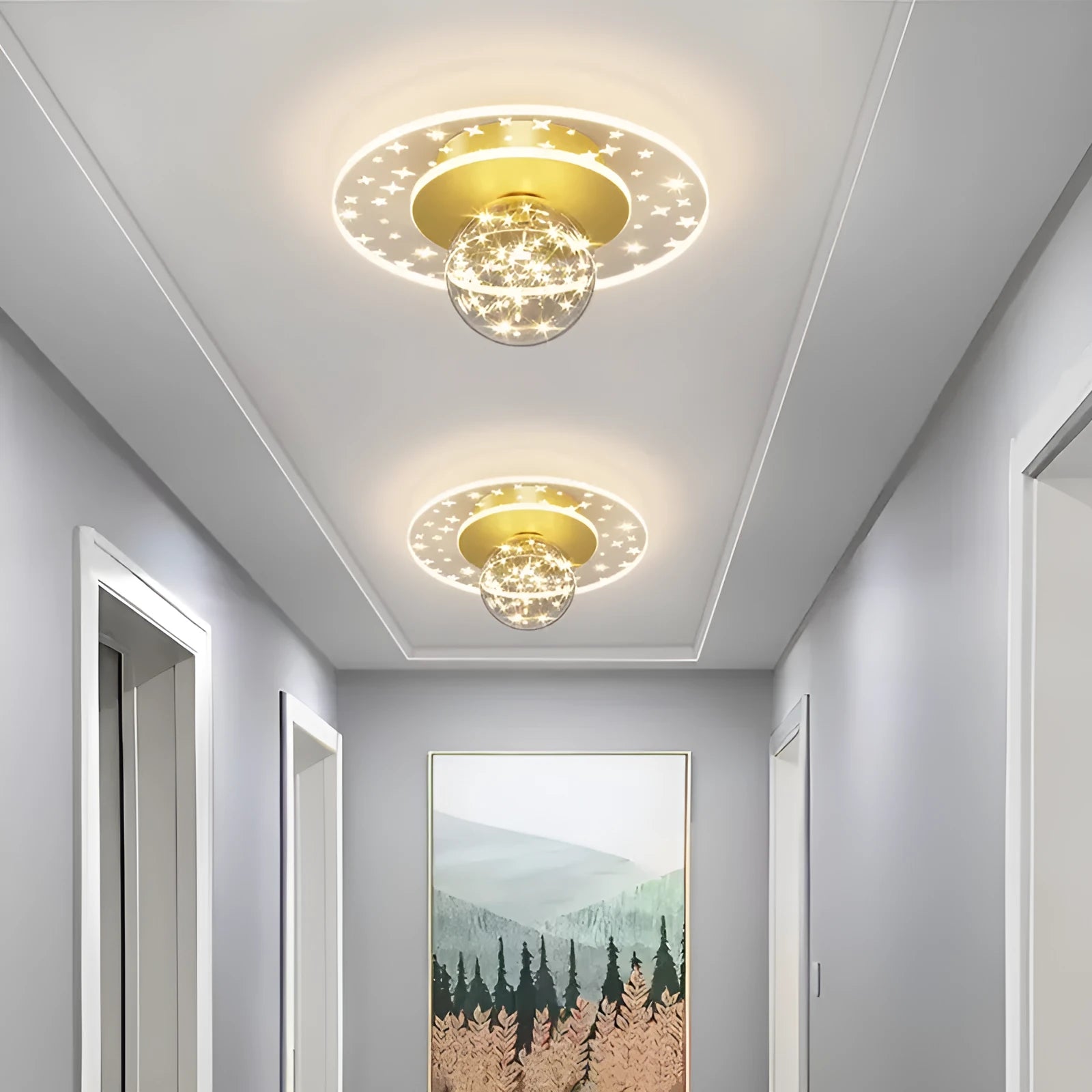 Modern slim LED ceiling lamp for corridors in gold, black, or white finish with dimmable light.