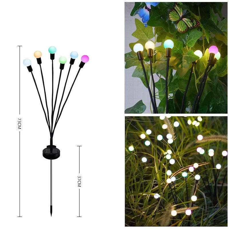 Solar-powered LED garden ground light with multiple LED heads and a stainless steel ground spike.