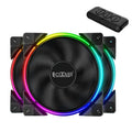 Three black 12cm computer case fans with RGB lights and hydraulic bearings.