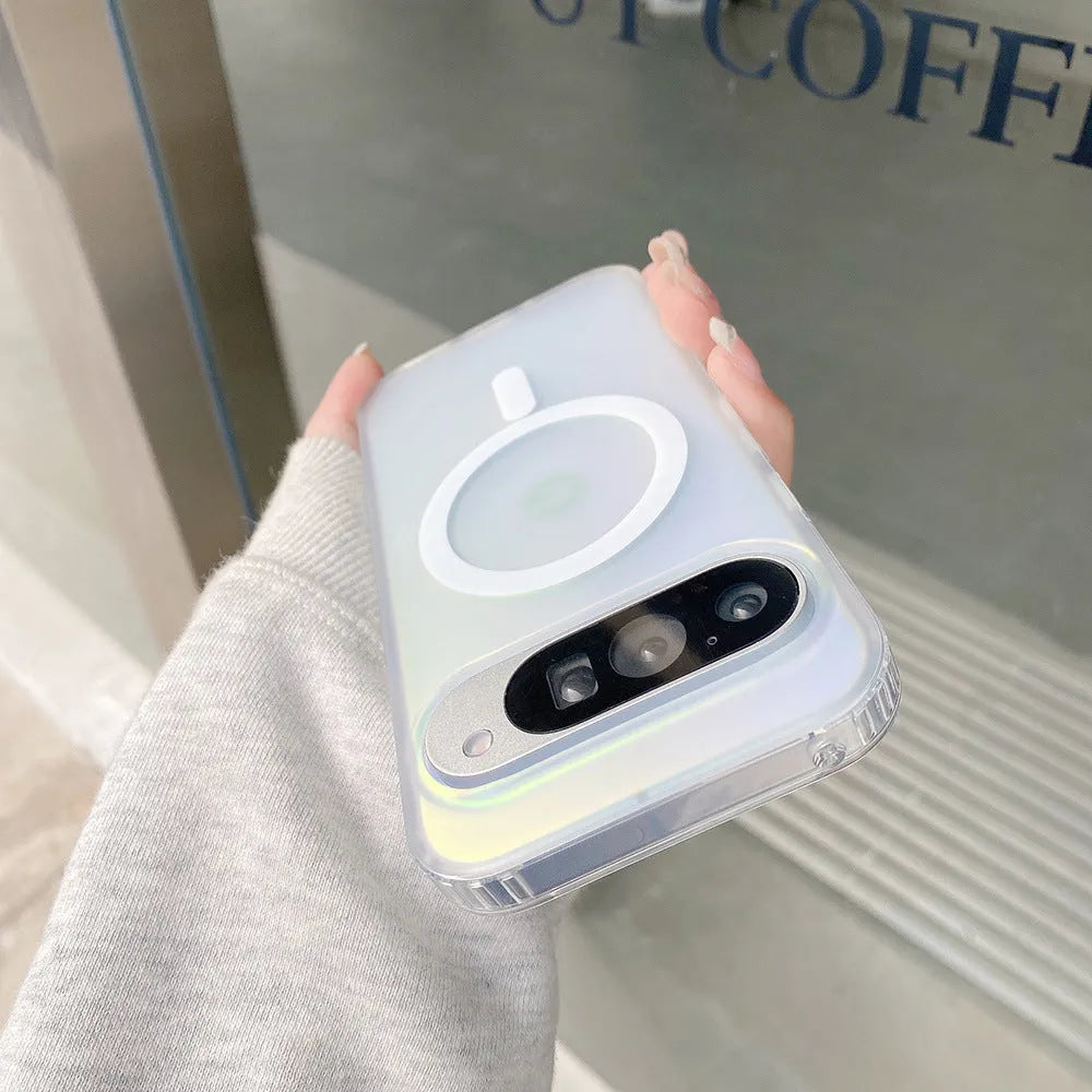 Transparent laser frosted phone case with magnetic ring for Google Pixel smartphones