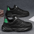 Men's white and black mesh casual shoes with round toe and breathable PU upper