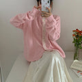 Korean-style loose knitwear cardigan in viscose fibre available in apricot, green, pink, and light grey colours