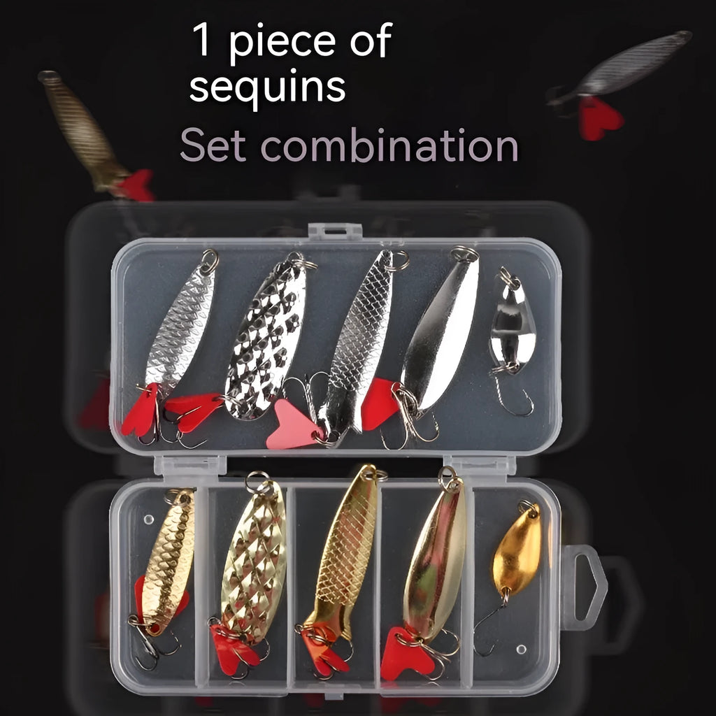 Pineapple sequin artificial fishing lure kit with gold and silver metal flash components