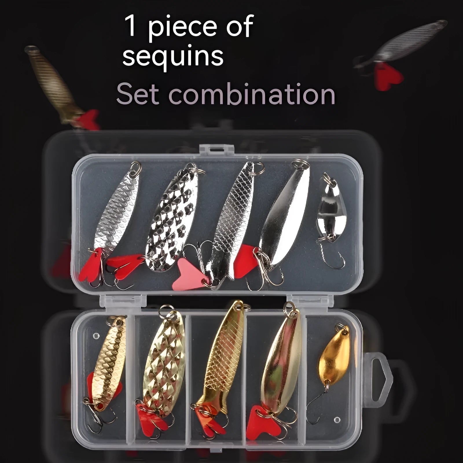 Pineapple sequin artificial fishing lure kit with gold and silver metal flash components