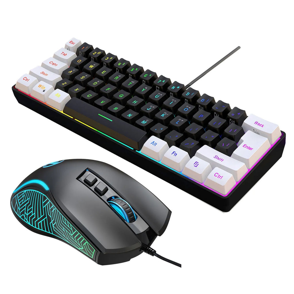 61-key wired membrane keyboard in white and black colour scheme showing compact design and standard key layout