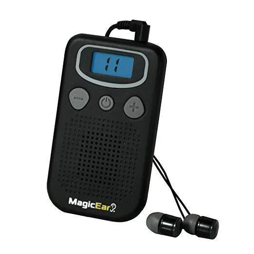 Magic Ear digital hearing amplifier with background noise reduction in handheld radio-style design
