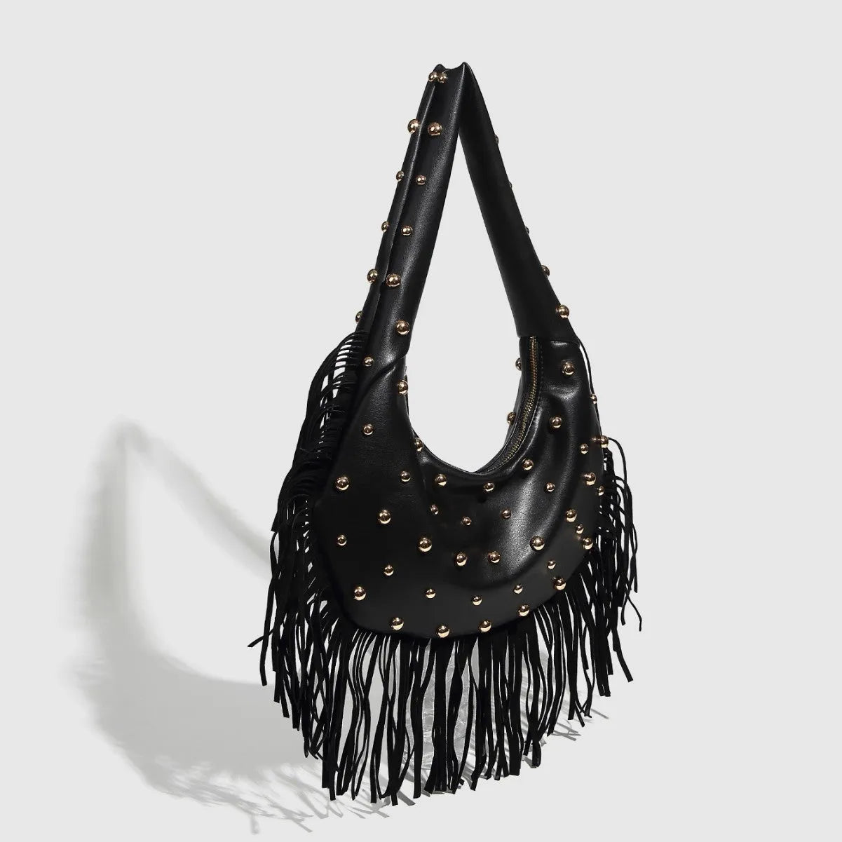Retro personalised tassel shoulder handbag in black or wine red with mobile phone compartment