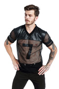 Men's black breathable mesh running T-shirt with V-neck stitching, casual sports top