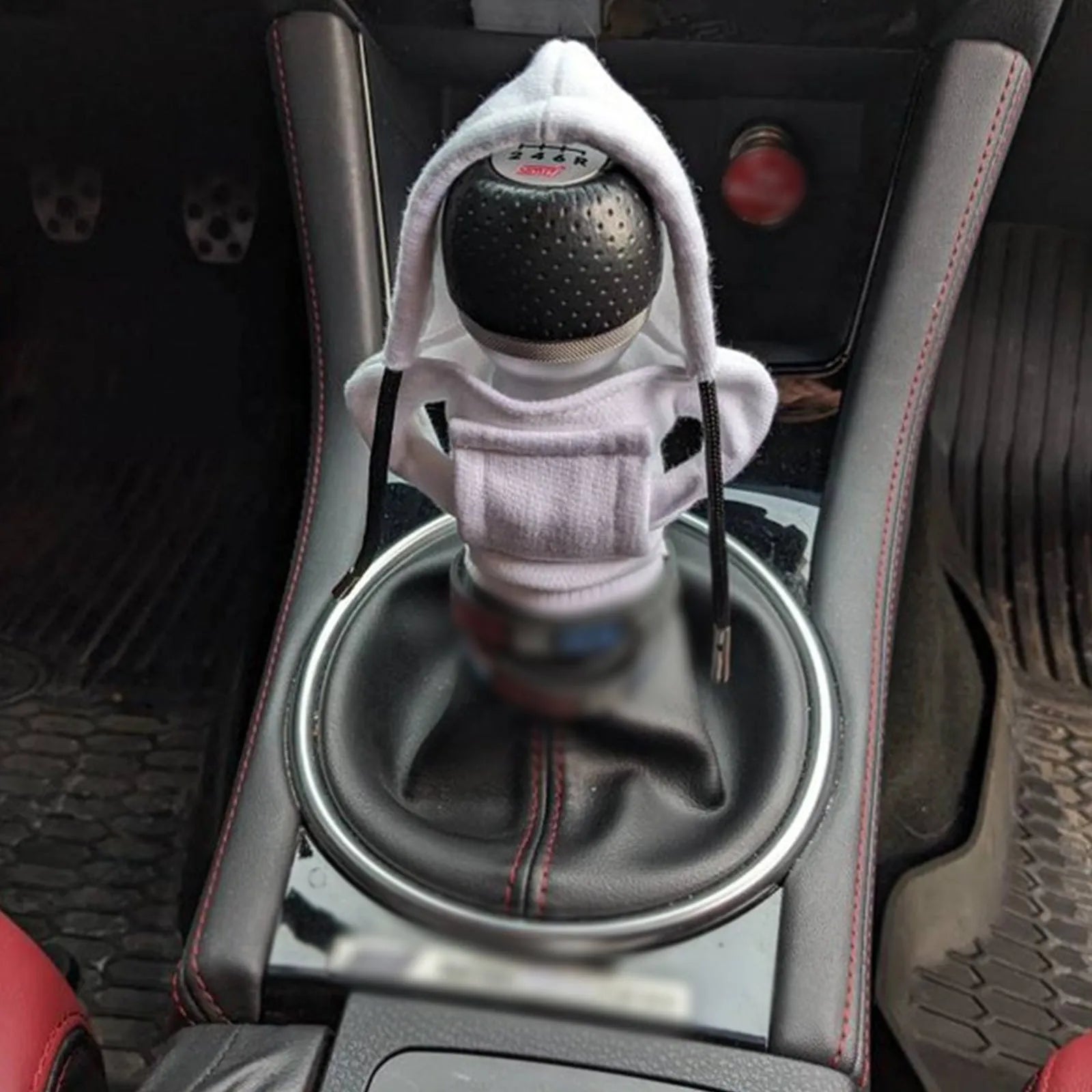 Universal pure cotton gear knob cover in hoodie style with adjustable cord in black colour