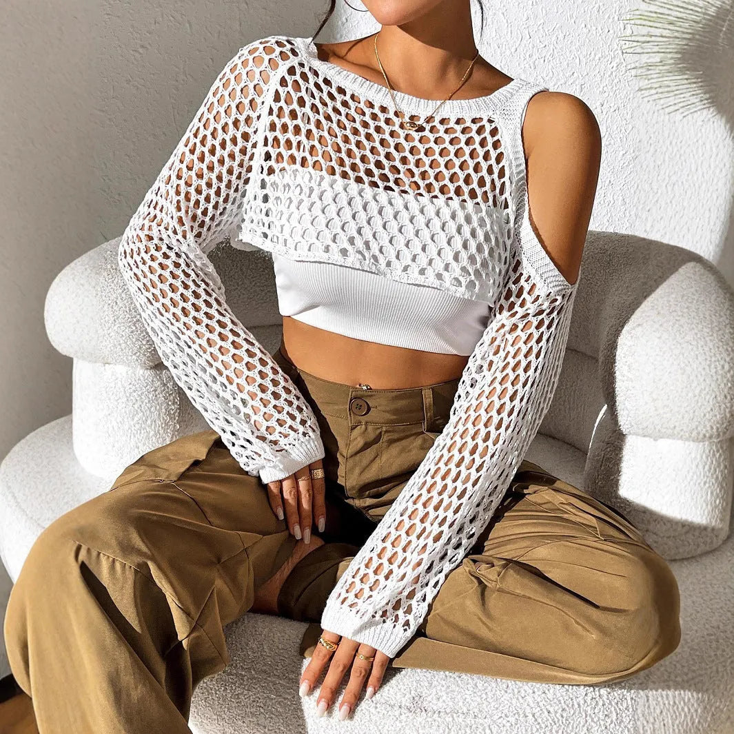 Mesh beach shirt with hollowed navel design in polypropylene fabric, shown in multiple colour options