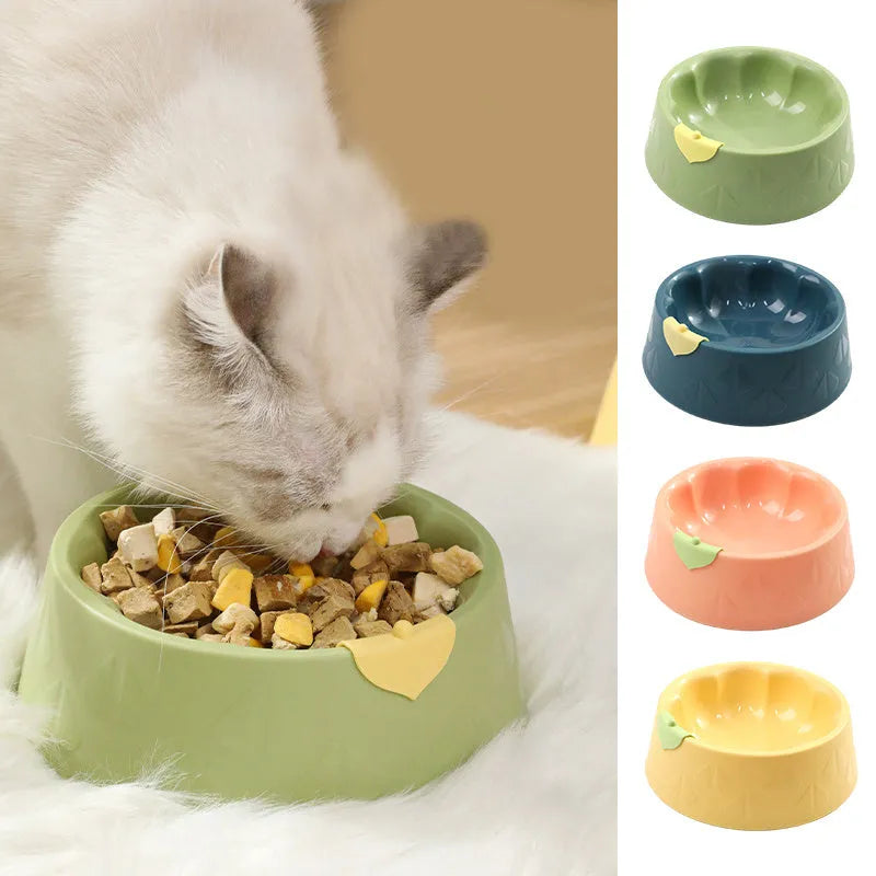 Green flower-shaped plastic pet bowl for cat or small dog food and water