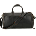 Vintage 22 inch brown leather duffle bag made from top layer cowhide, folding design with zipper closure on plain background