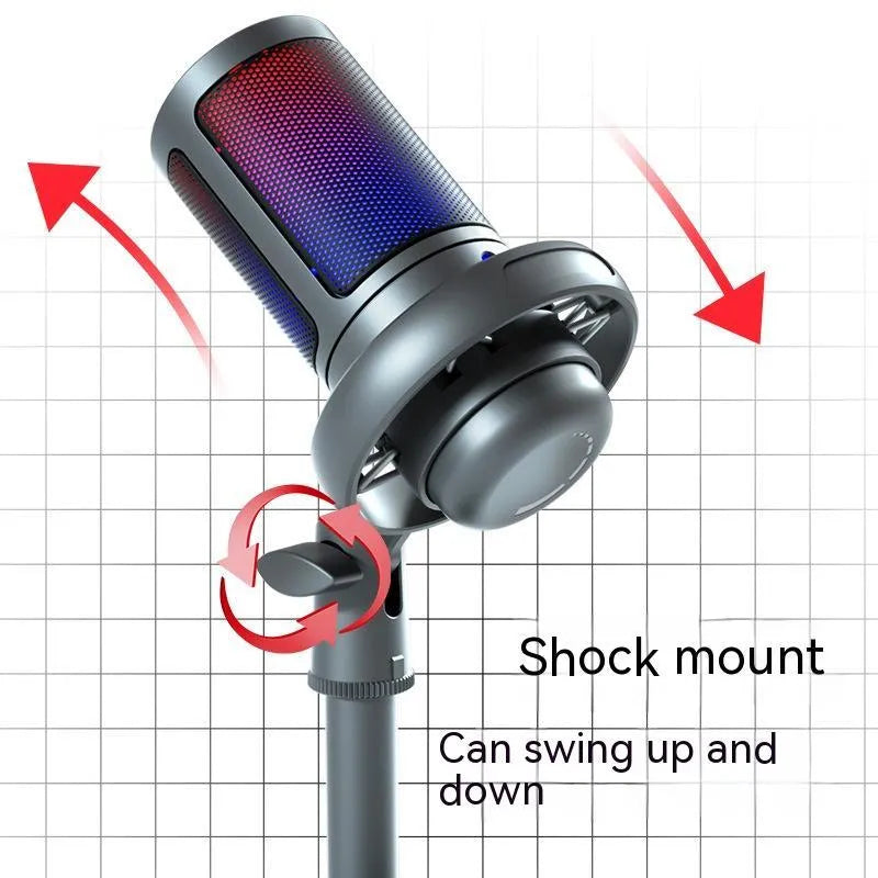 Condenser microphone with RGB lighting in black, white, or pink for live broadcast