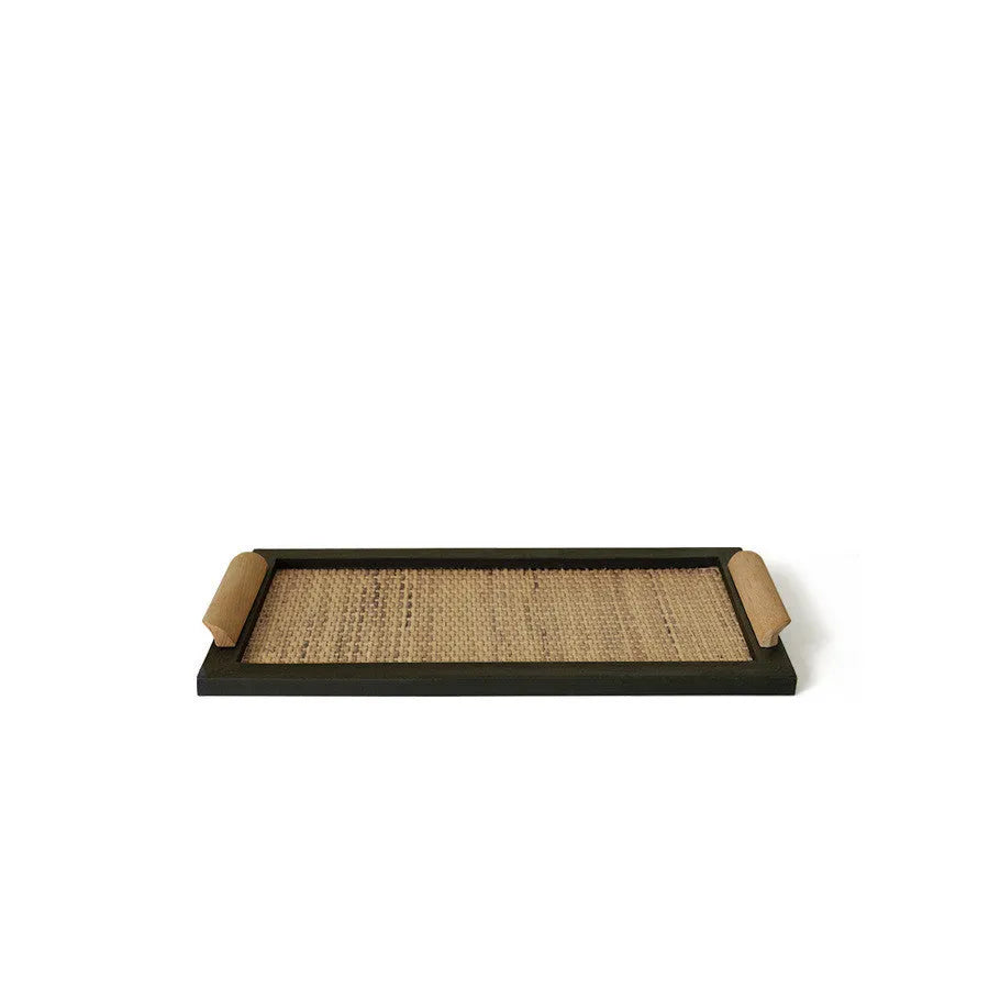 Pine wood serving tray with compartments for cups and snacks, shown in small and large size options.