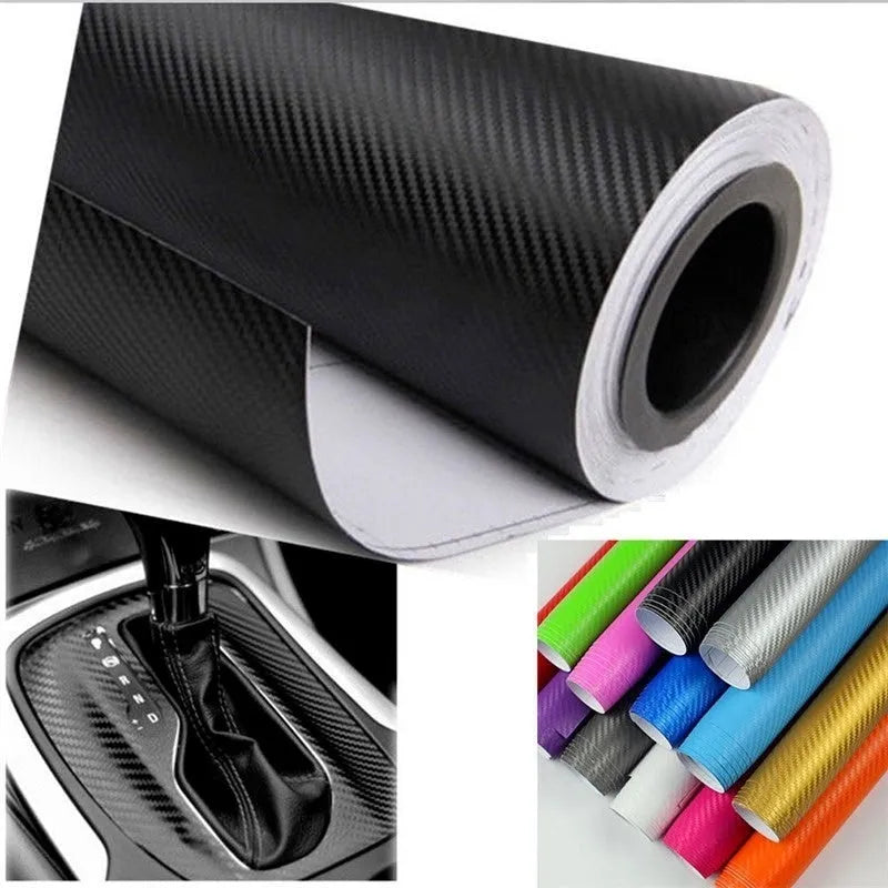Roll of 3D textured carbon fibre sticker in multiple colours for car interior and exterior decoration.