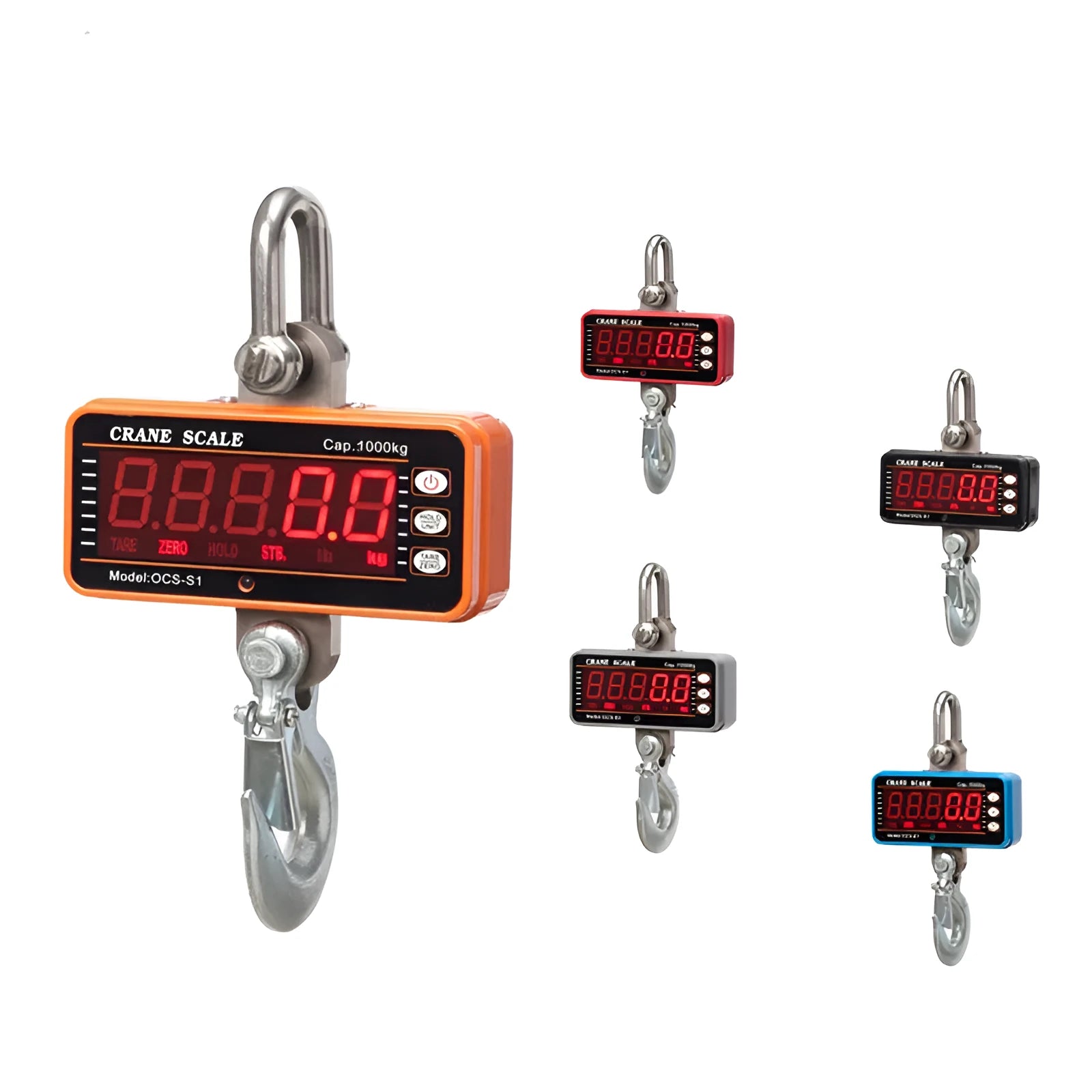 Orange electronic crane scale with digital display for 500 kg industrial weighing