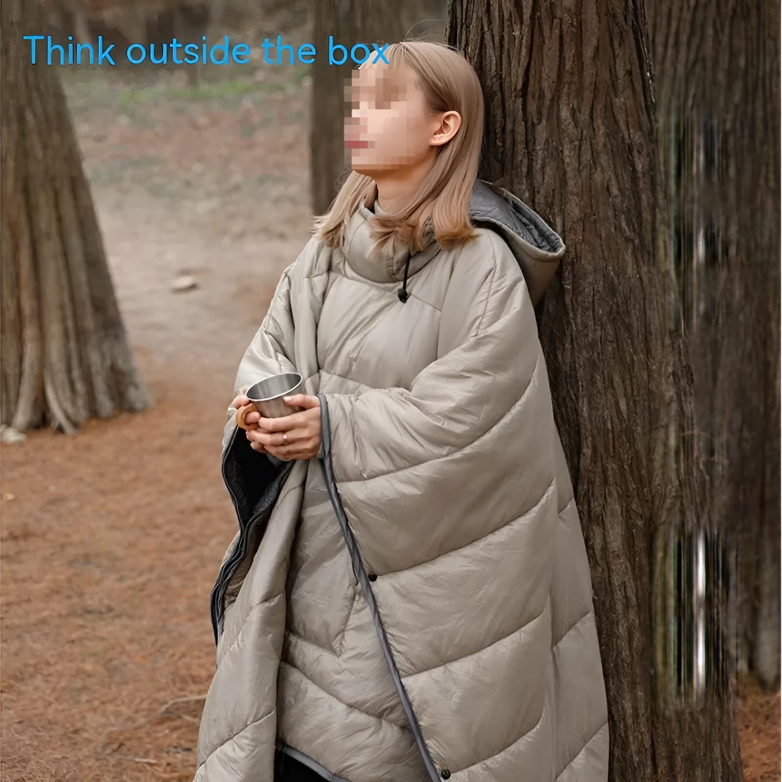 Adult-sized outdoor wearable sleeping bag cloak in Army Green colour showing convertible design
