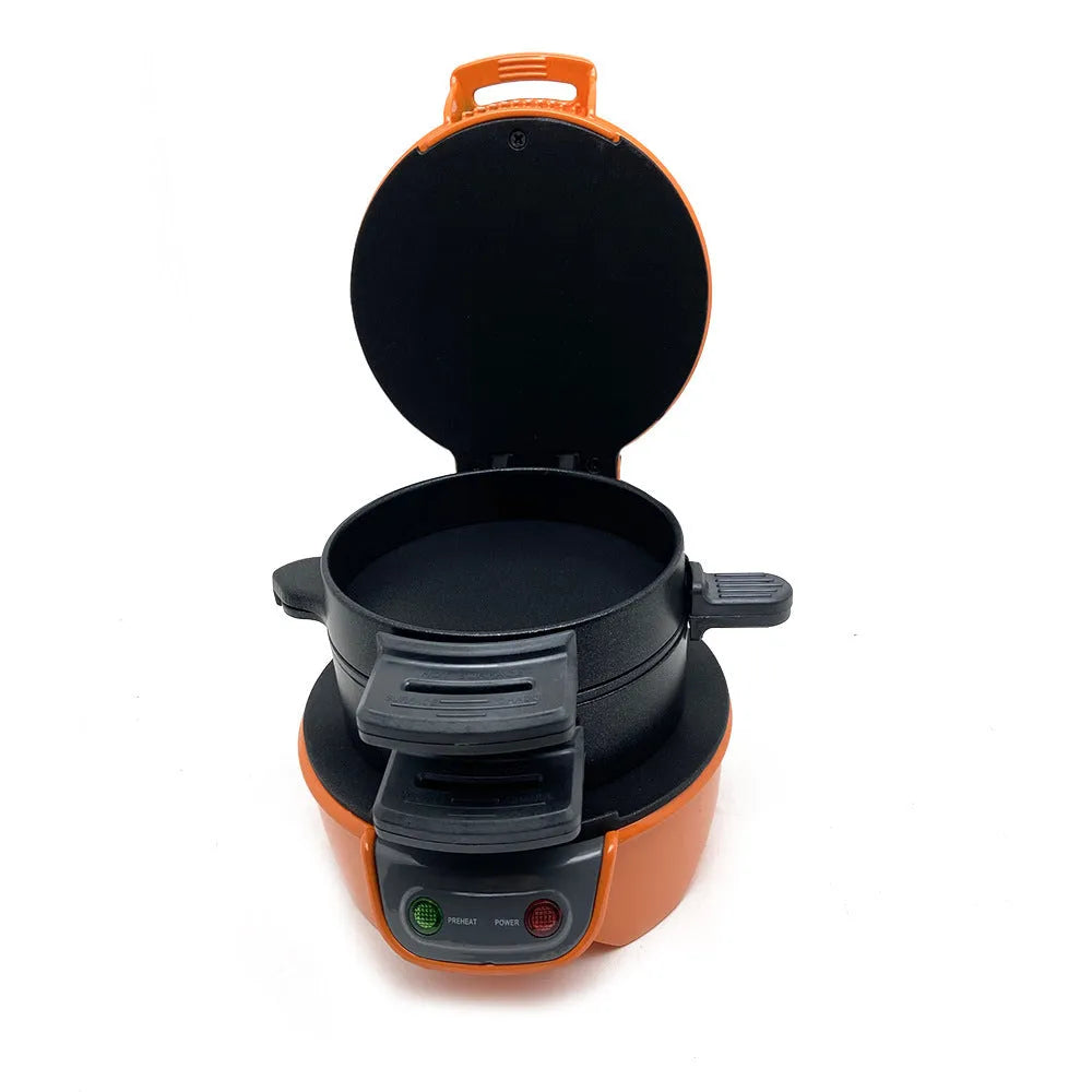 750W bright red breakfast sandwich maker with egg cooker ring and waffle machine function