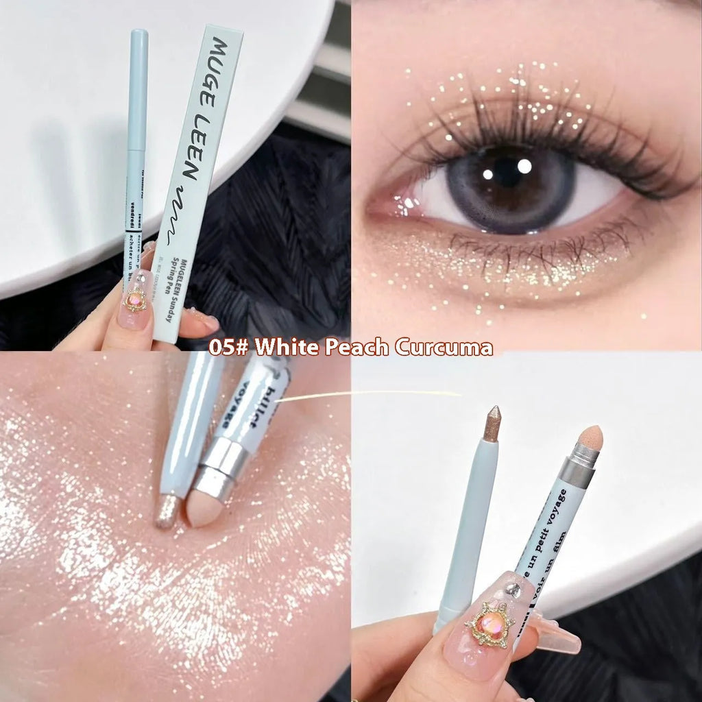 2-in-1 waterproof and sweat-proof eye shadow pen in six colour classifications including camellia milk apricot and daisy petty gold