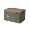 Large plastic storage box with wooden lid in ivory white colour showing 45L capacity dimensions