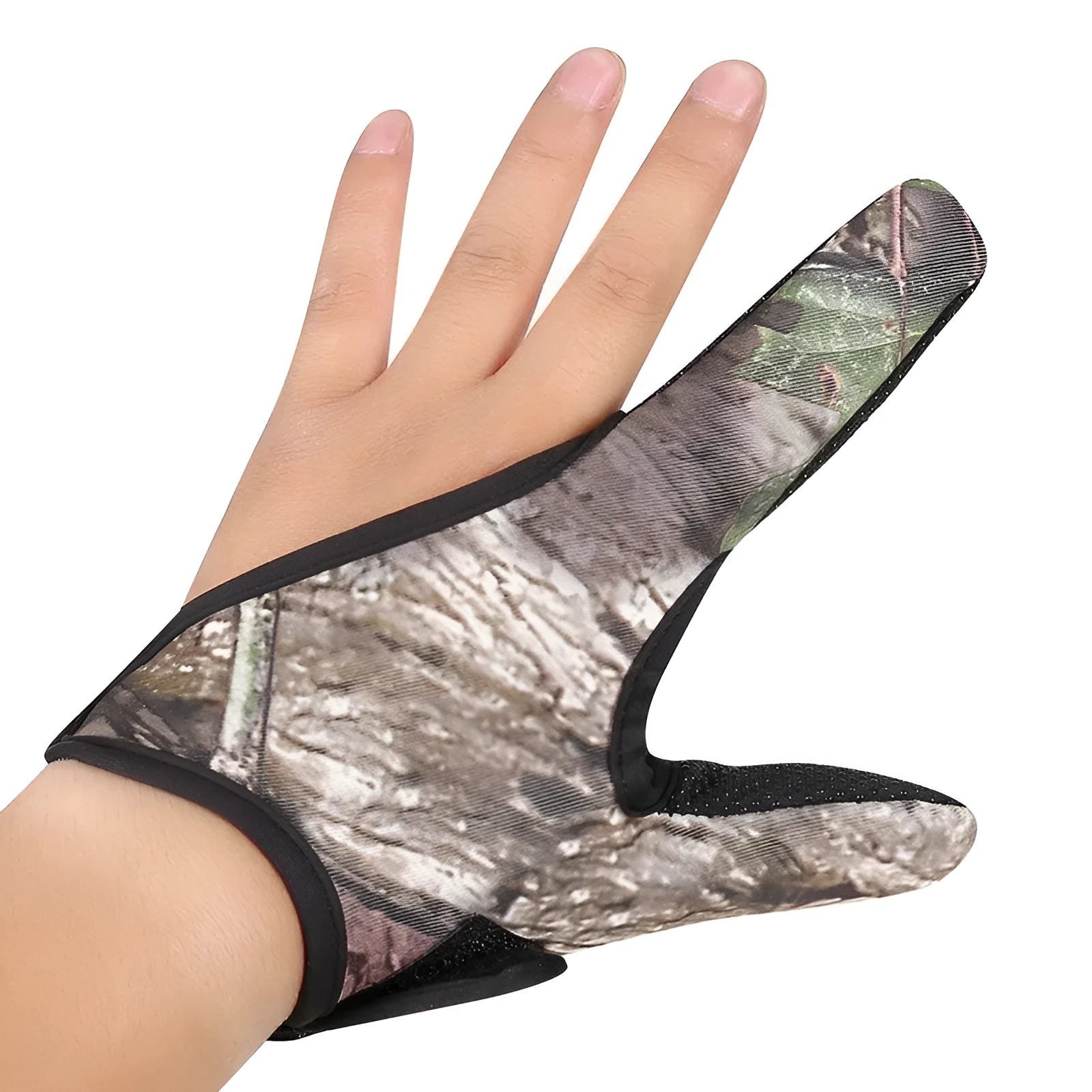 Single two finger fishing glove in blue colour showing diving cloth back and microfiber palm.